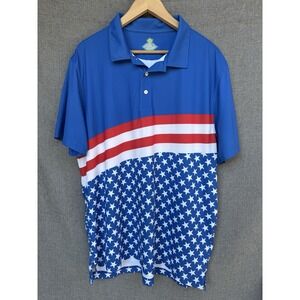 Chubbies Polo Shirt Mens X Blue USA Flag Print Performance Stretch Golf Outdoors